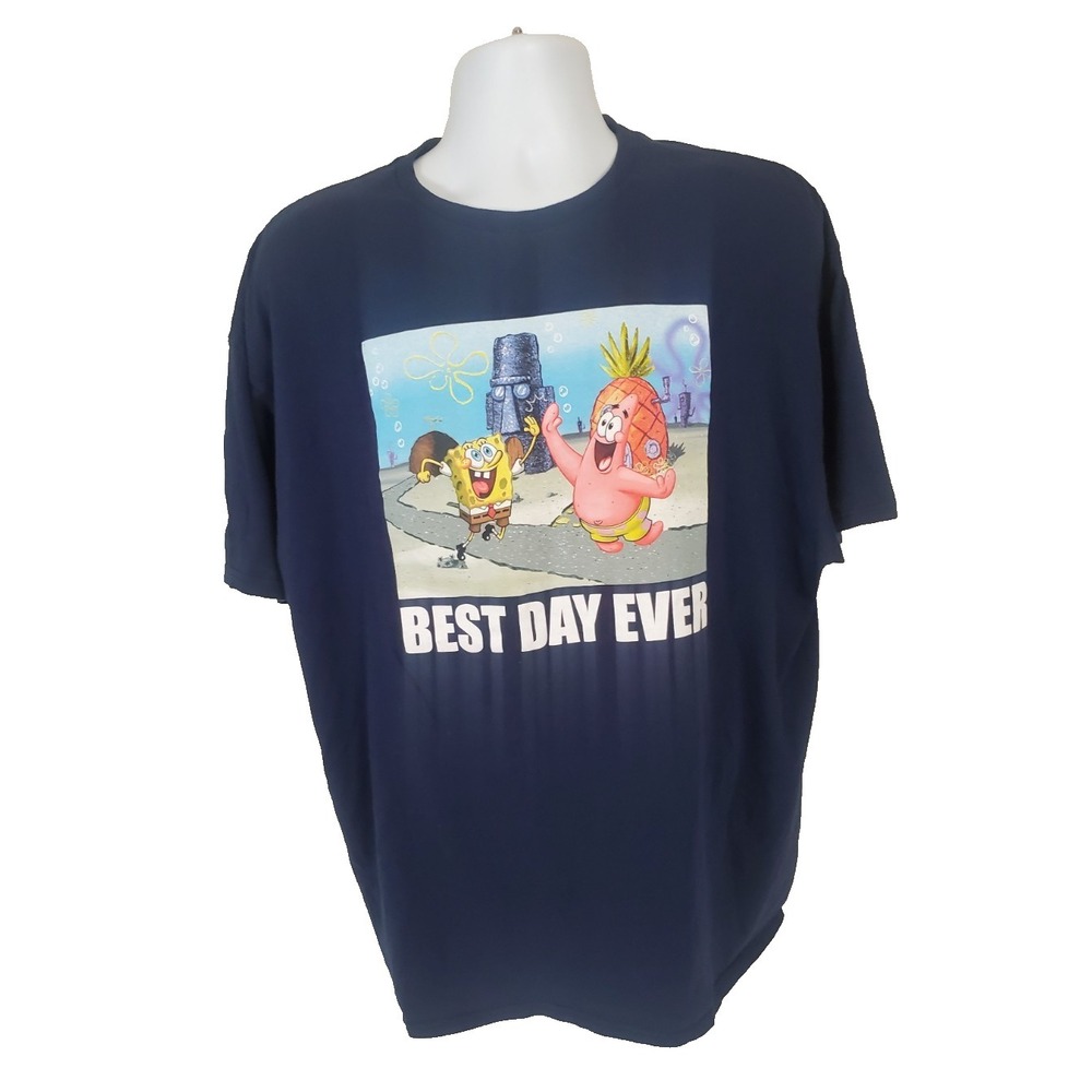 Spongebob Squarepants Mens Best Day Ever With Patrick Shirt Size XXL 2XL Blue